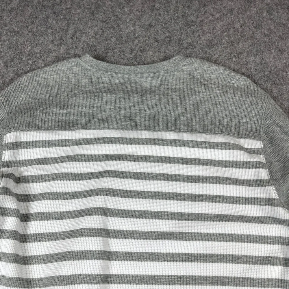 Banana Republic Waffle Knit Thermal Shirt Mens Large Grey White Striped